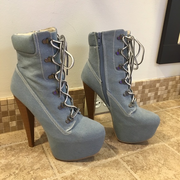 Denim platform stiletto work bootie - Picture 3 of 6